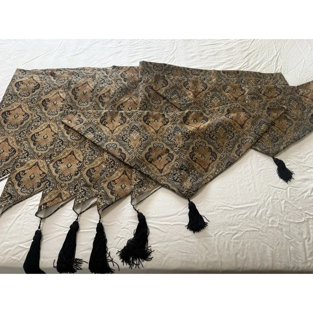 Curtain Triangle Set 9 Jacquard Scarf Topper Hollywood Regency Dark Traditional